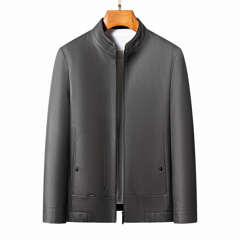 Leather jacket men's autumn and winter new business casual loose men's stand collar leather jacket middle-aged dad men's jacket