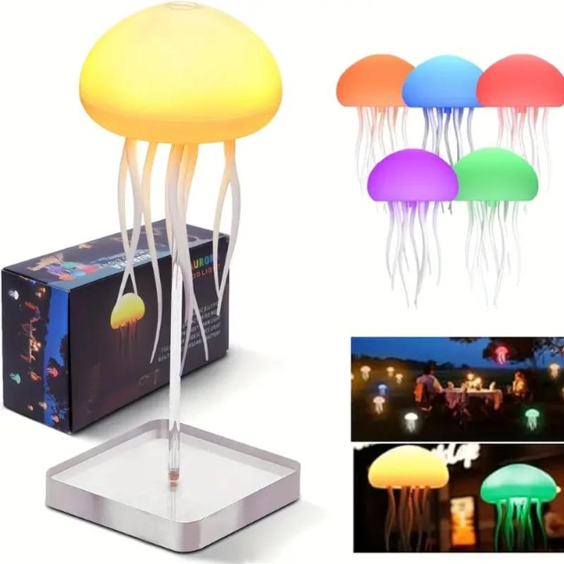 Cartoon Dancing Jellyfish Night Light RGB Gradient Color Bedside Lamp Voice Control Type-C Rechargeable LED Night Light for Kids Bedroom Home Decor