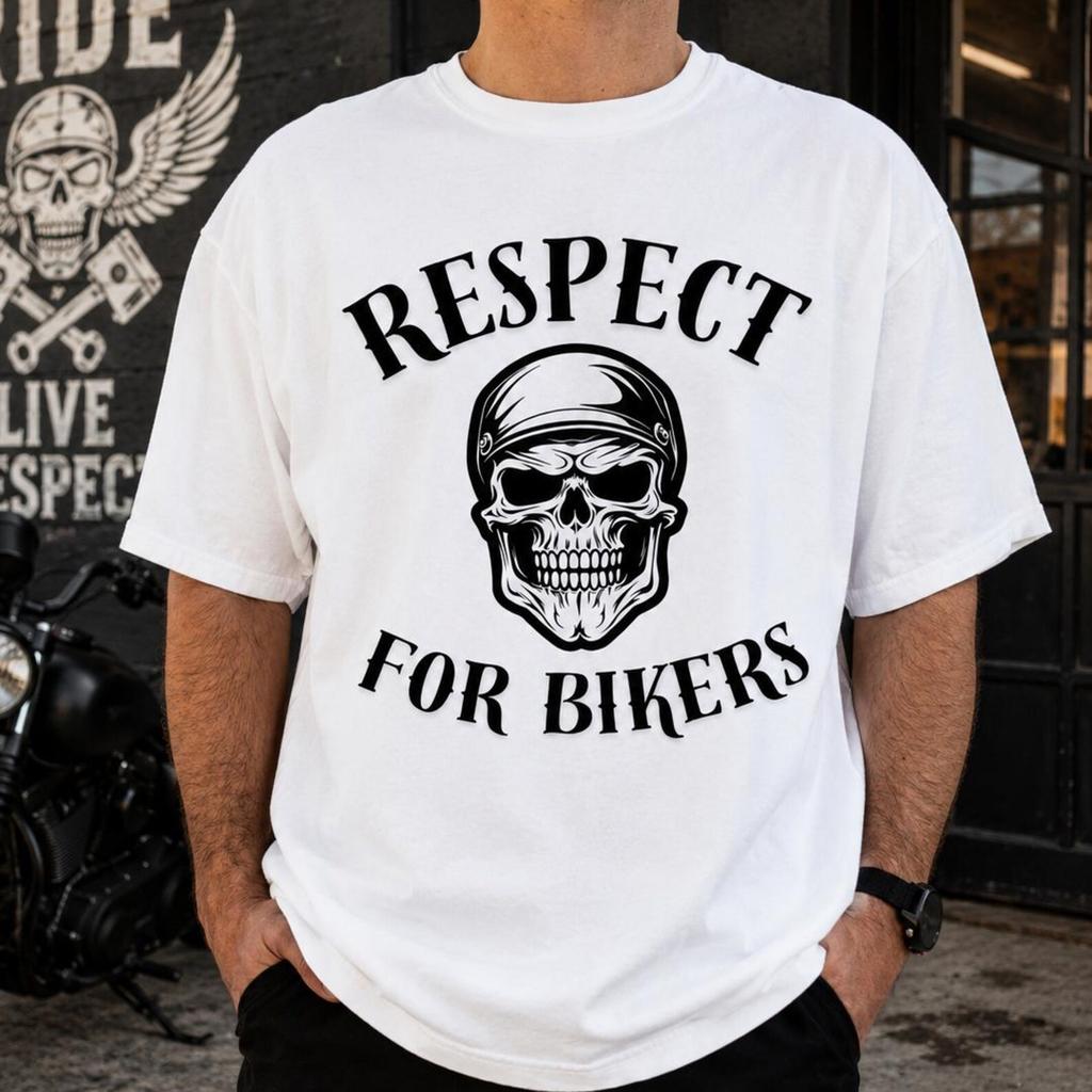 Biker Skull T-Shirt, Respect For Bikers Tee, Motorcycle Rider Shirt, Moto Club Style Gift, Oversized Graphic Tee