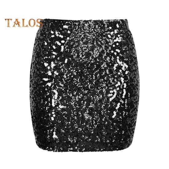 

Женская мини-юбка с высокой талией, ультракороткая, облегающая бедра юбка, блестящая, клубная юбка для вечеринки с пайетками M чёрный