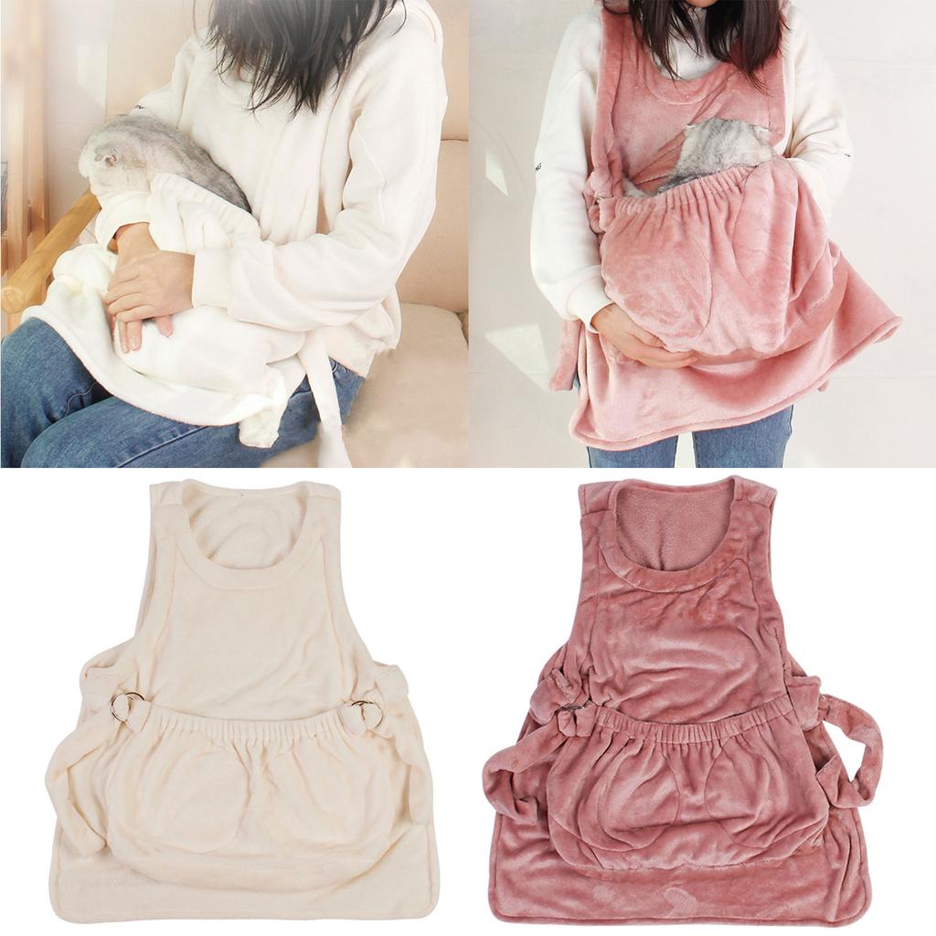Lovely Shoulder Carry Soft Breathable Pet Apron Indoors Indoors Coral Velvet Apron with Pocket Cute Pink/White