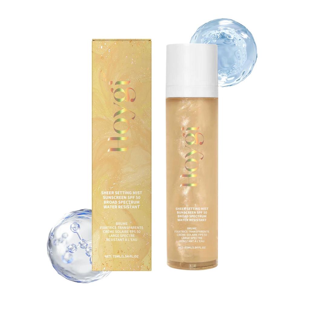 Hoygi Spray Crème Solaire Fixatrice Transparente SPF50, Hydratant & Léger, Non Gras, Fixateur de Maquillage Longue Tenue à l'Acide Hyaluronique, 75ml