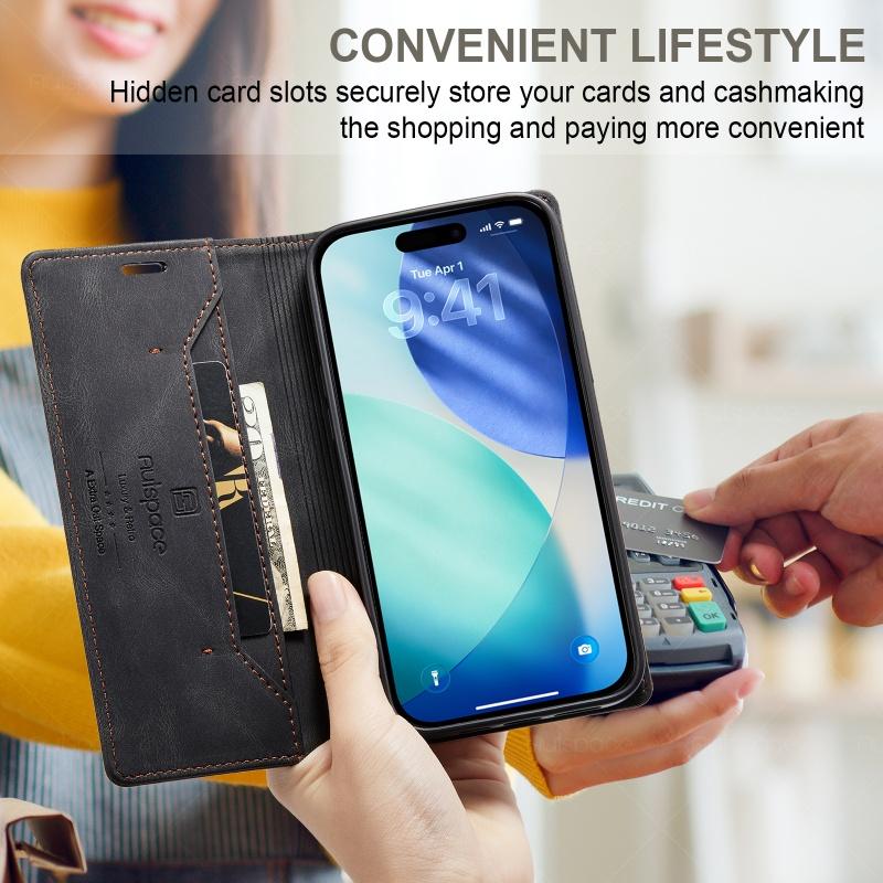 Magnetic Flip Leather Phone Case for iPhone 17 16 15 Pro Max 16E Air 14 Plus 13 12 11 Pro Max Card Slots Wallet Cover Purse