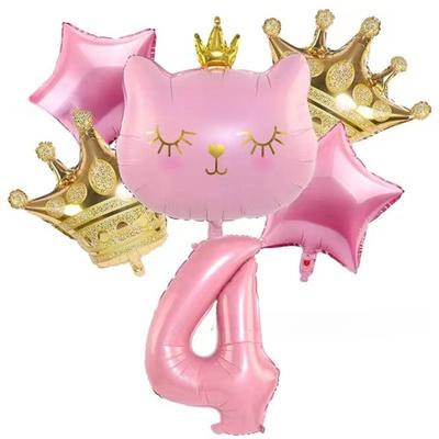 Ροζ Στέμμα Γάτας Ψηφιακό Σετ Μπαλονιών για Διακόσμηση Πάρτι Πρώτων Γενεθλίων Παιδιών