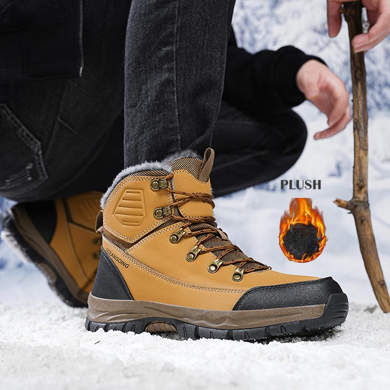 Men Boots Fashion Faux Fur Plush Watarproof Ankle Boots Winter Male Warm Shoes Plus Size Non-Slip Man Shoes Botas Big Size 39-48