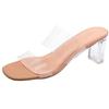 Cool slippers outer thick heel summer 20 high heel transparent one-word slippers crystal and half drag cool slippers women