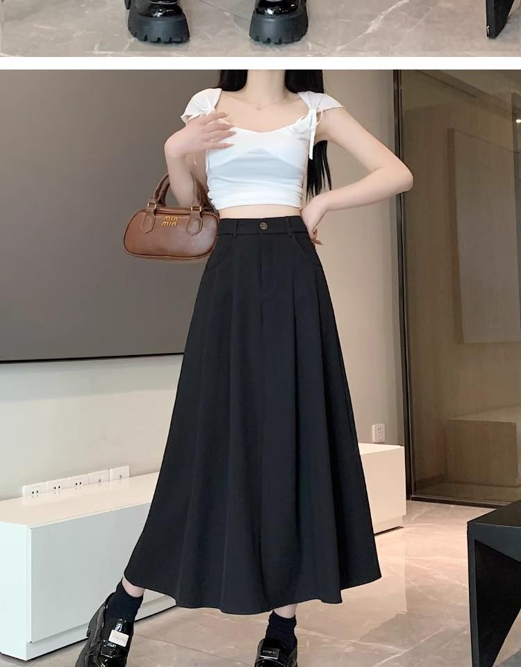 Summer 2025 Women's Black A-Line Pleated Umbrella Skirt - Flattering, Long, and Trendy
