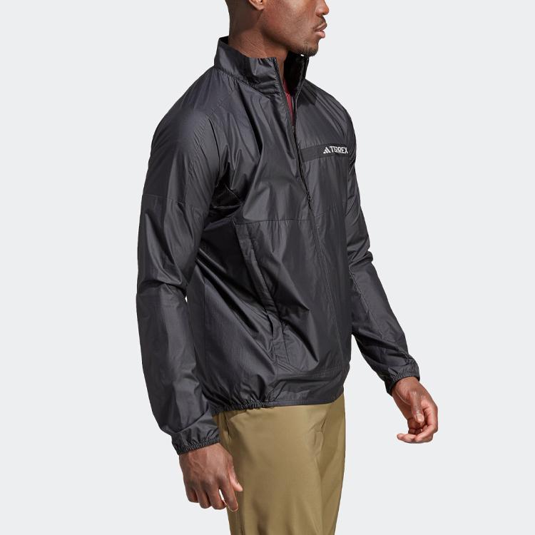 Adidas Mt Wind Jacket Solid Color Logo Stand Collar Zip-Up Outerwear Men Outerwear Black HM4031
