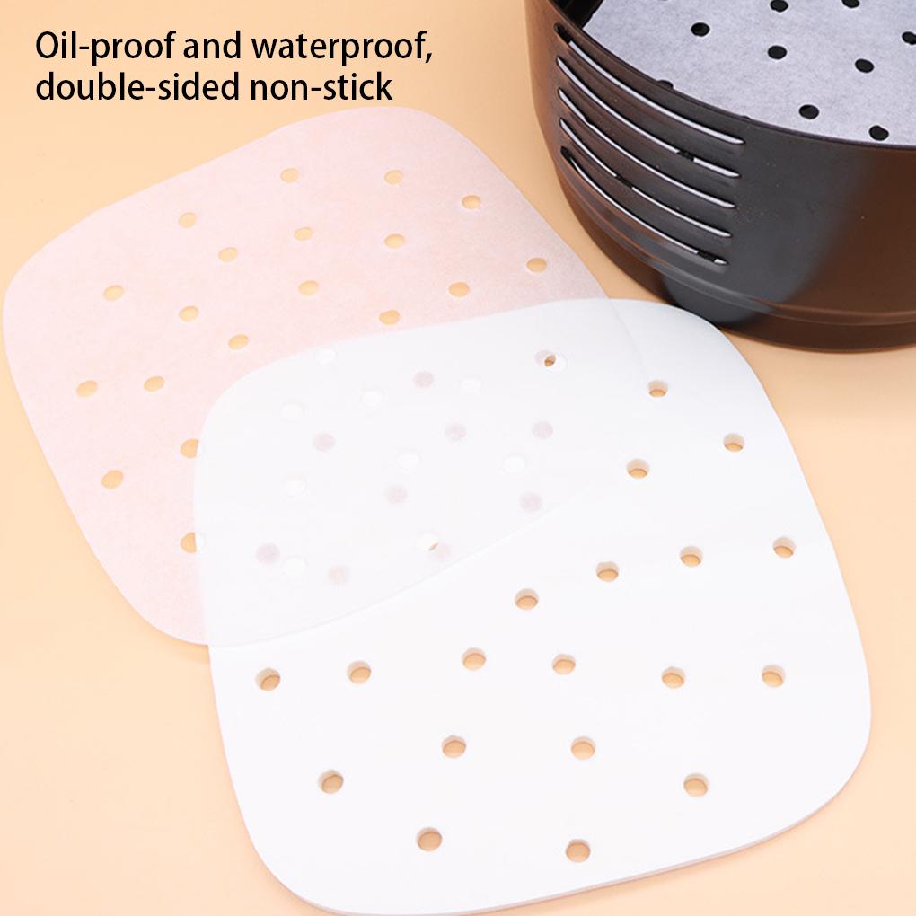 Packung mit 100 Heißluftfritteusenpapier 230°C Hitzebeständig Lebensmittel Backen Ölabsorbierende Matte Ölpapier Pad Zubehör für Heimküche