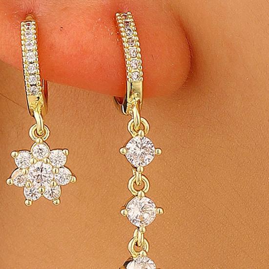 5 Pcs Women Earrings Set Sparkling Rhinestone Flower Butterfly Chain Hoop Earrings Gold Plated Cubic Zirconia Dangling Earrings for Prom Wedding