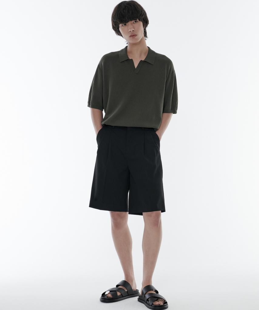 Musinsa Standard Cool Touch Slit Neck Knitted Polo Shirt [Khaki]
