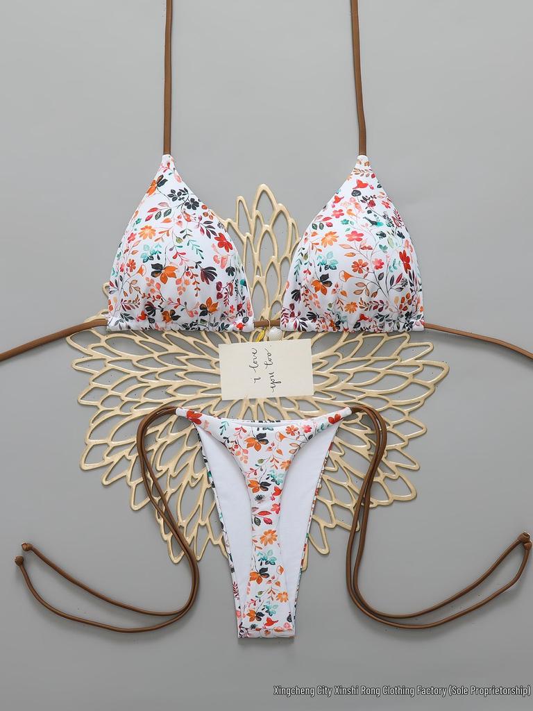 2026 Sexy Rückenfreier String mit Schlitz und Print Bikini Badeanzug