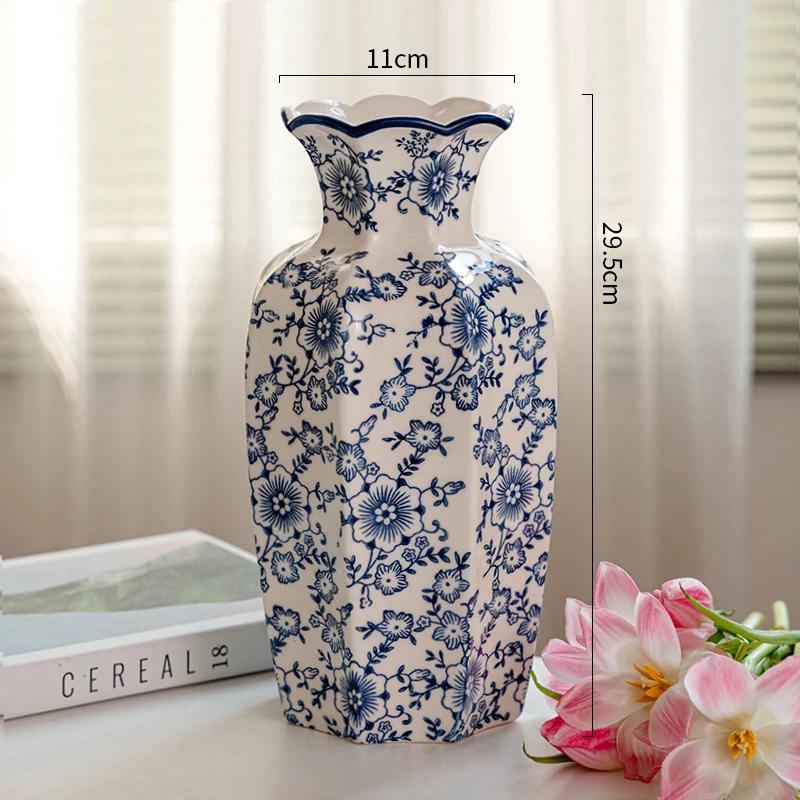 

Восьмиугольная пасторальная керамическая ваза, сине-белый фарфор, расписанный вручную, элитная гостиная, прихожая, цветочная композиция, вода