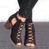 Spring and summer new large size women's fish mouth thick heel high heels mesh one-word ring buckle rear zipper women's sandals