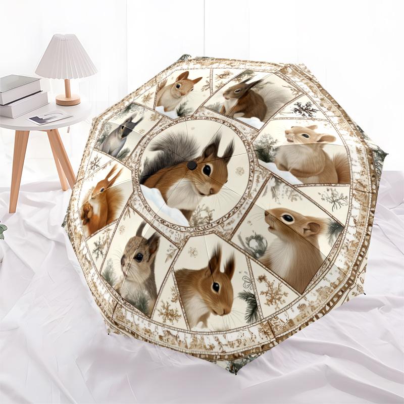Circle Animals pattern, automatic folding umbrella, portable and foldable design, 8 ribs, a Christmas or birthday gift.