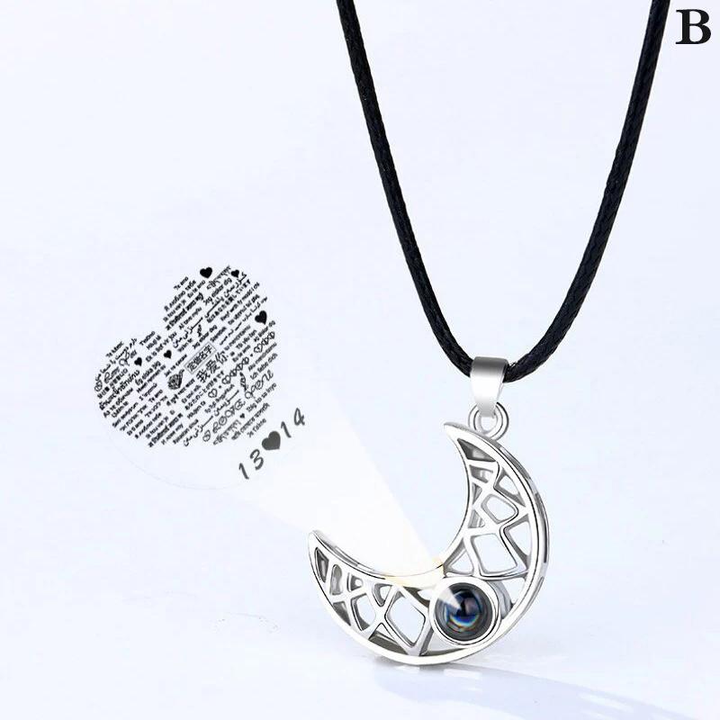 Náhrdelník s projekcí Slunce a Měsíce Miluji tě ve 100 jazycích Magnetický náhrdelník ve tvaru srdce, výřez pro pár, dárek