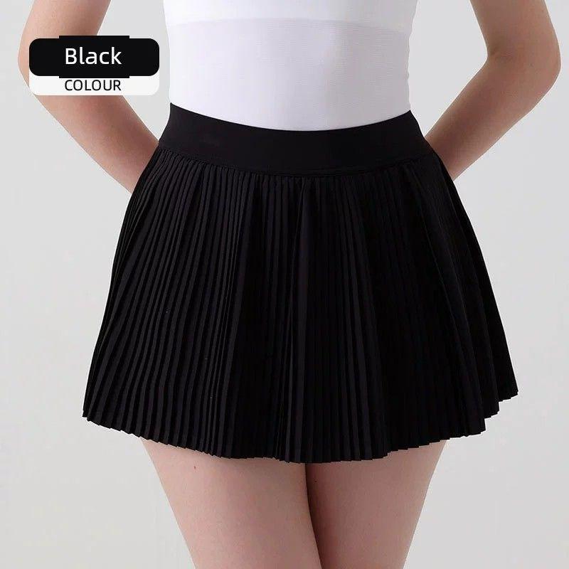 

Tennis Sports Pleated Skirt Women s Summer Anti-Exposure Fake Two-Piece Fitness Yoga Culottes with Lining Professional Tennis Skirt Black XL/10