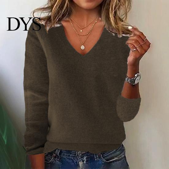 Casual Losse Pasvorm Trui Dames V-hals Lange Mouw Geribbelde Rand Pullover Elastische Viscose Gebreide Tops Chic Dagelijks Gebruik