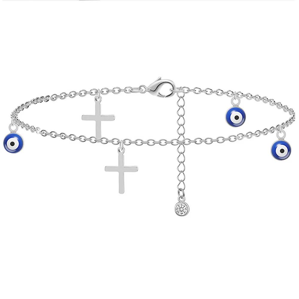 Stainless Steel Anklet For Women Turkey Blue Eye Of Evil Cross Charm Ankle Bracelet Waterproof Chain On Foot Jewelry