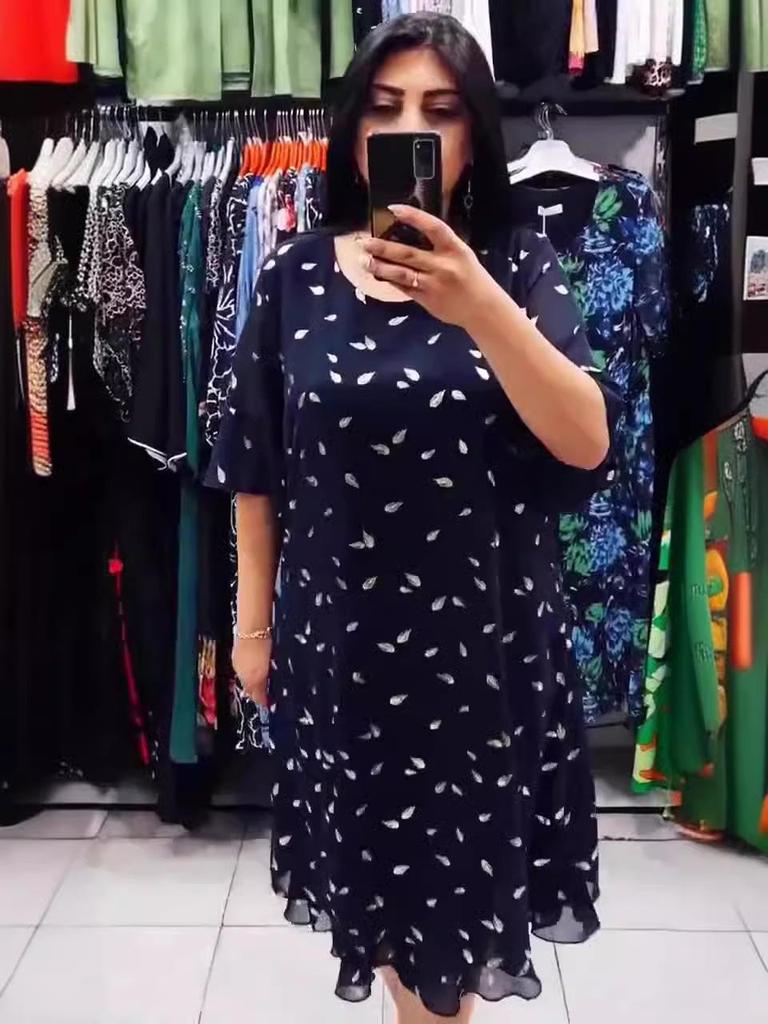 2024 Elegant Plus Size Chiffon Print Women's Short Sleeve Dress