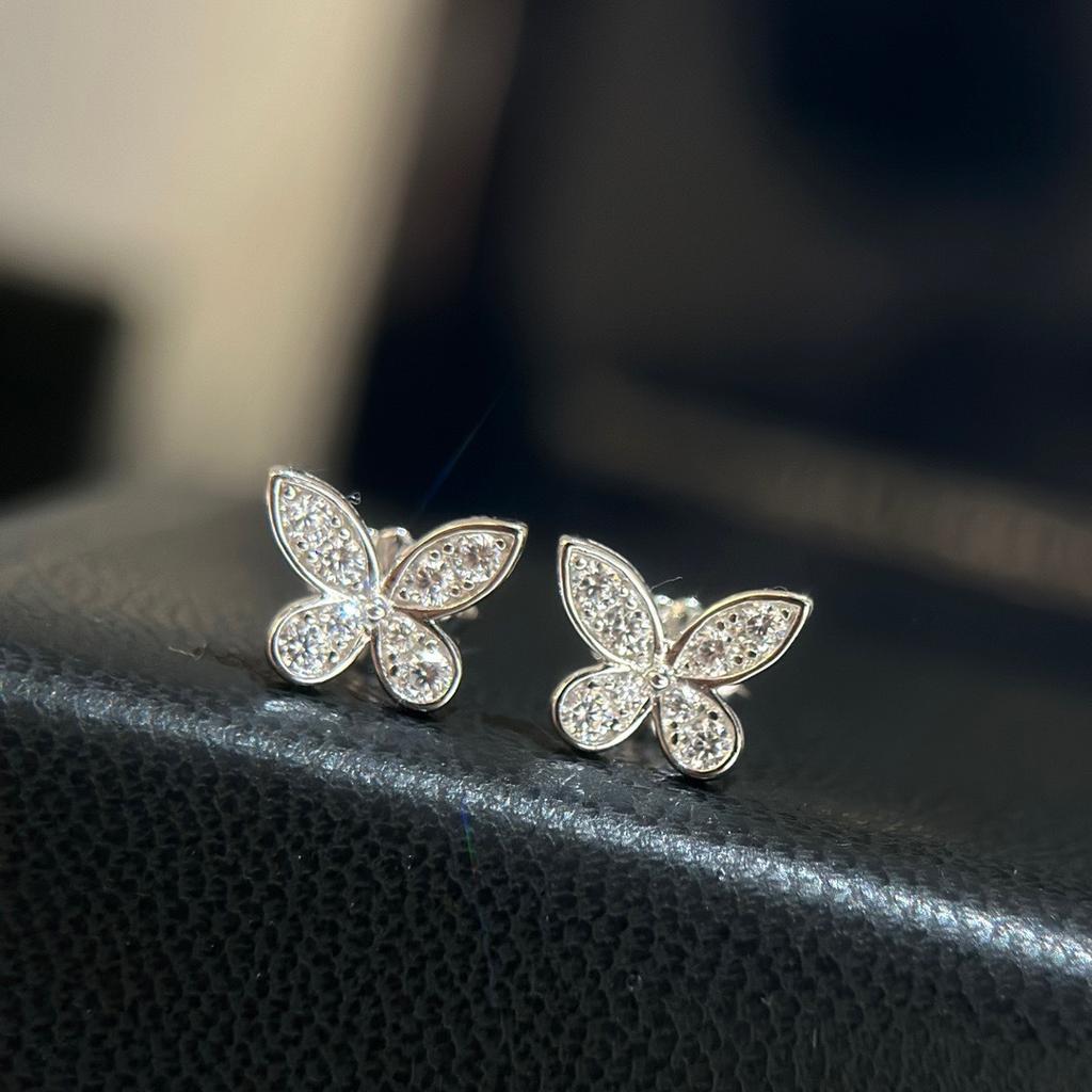 Nuovi Orecchini Vintage 100% Puro Argento Sterling 925 Mini Farfalla Stud per Donne Pavé Completo Zirconia 5a Gioielli Raffinati di Lusso