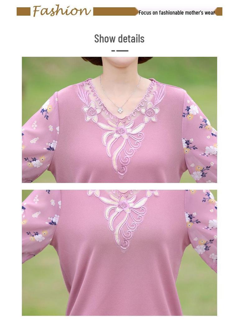 Mom's Summer Chiffon Short Sleeve Top: Stylish 2025 T-Shirt for Middle-Aged & Elderly Women