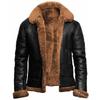 Men's Nordic Winter Faux Fur Coat with Zipper and PU Leather Collar.