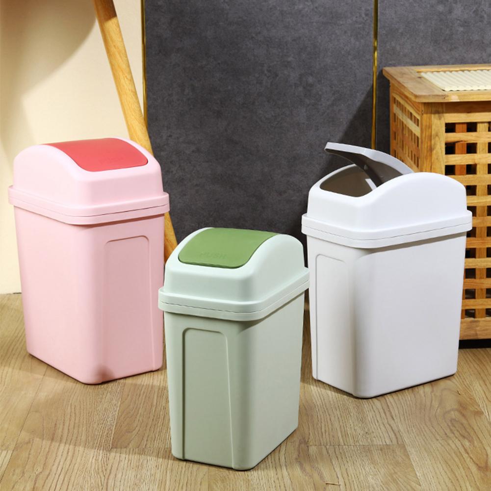 Mini Dual Swing Lid Table Trash Thickened Press Type Swing Cover Large Capacity Kitchen Hotel Bathroom Office Garbage Trash Can