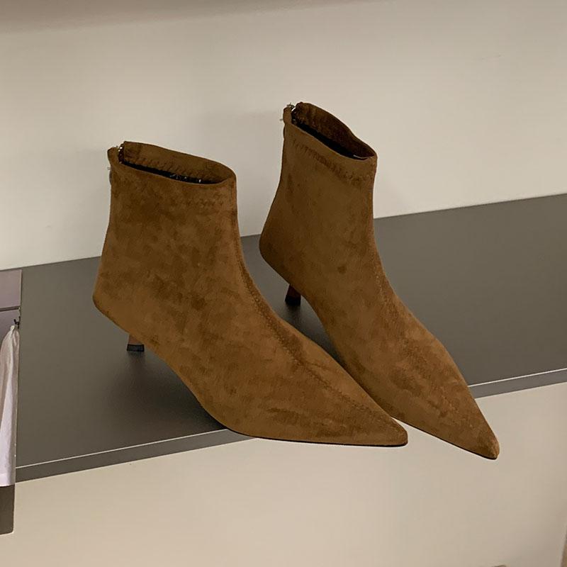 Fashion Pointed Toe Footwear Low Heel Ladies Ankle Modern Boots Female Zippers Fashion Flock Women Short Boots Pumps Shoes