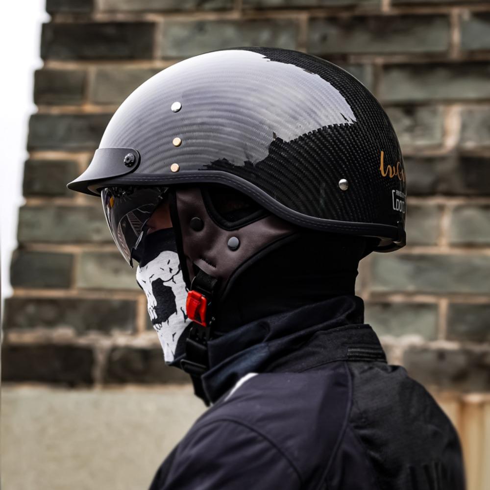 Half Helmet Men's Motorcycle Carbon Fiber Helmet Women's Locomotive Retro Summer Electric Car Scoop Helmet