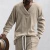 Spring and Autumn New Men's Jacquard Loose Knit Solid Color Casual V-neck Long Sleeve Knitted Sweater