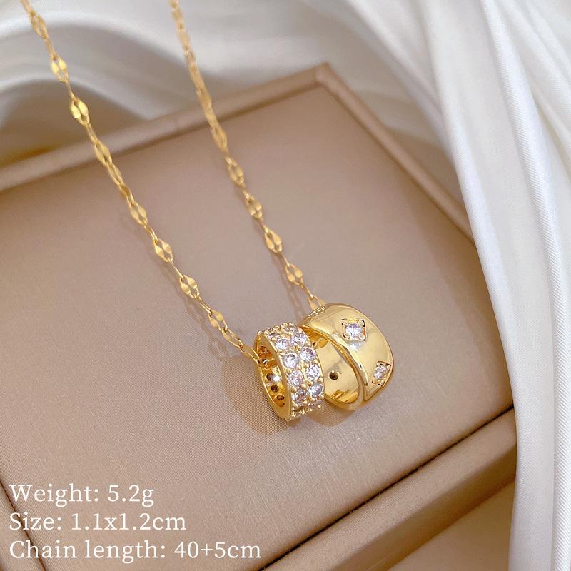 

Double Ring Small Waist Full Diamond Fashion Light Luxury Temperament Gorgeous Full Diamond Necklace Female Versatile Collarbone Chain