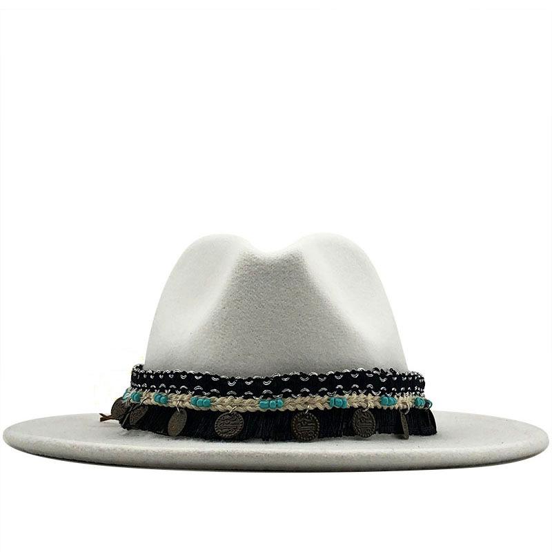 eBay Hot Sale Woolen Jazz Top Hat Ladies Minority Style Retro Flat-brimmed Big Eaves Hat