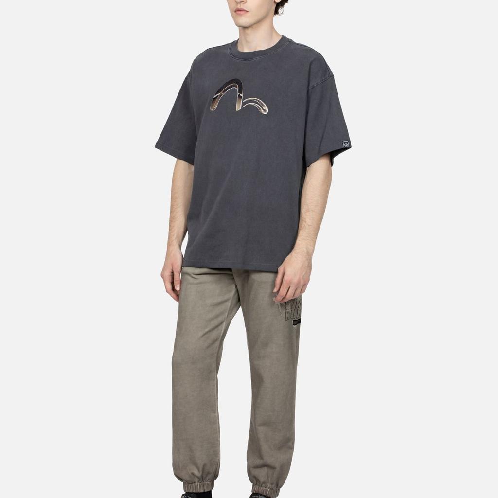 Evisu Aw23 Metallic Logo Print Oversized T-Shirt Men tops Dark-Gray 2EAGNM3TS5186BZCT