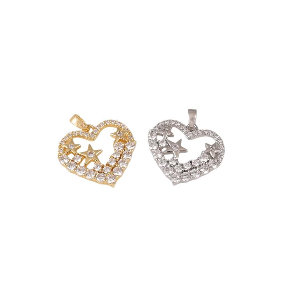 Collana e Braccialetto Charms a Forma di Cuore e Stella con Strass Placcati Ottone Fai da Te Coreani