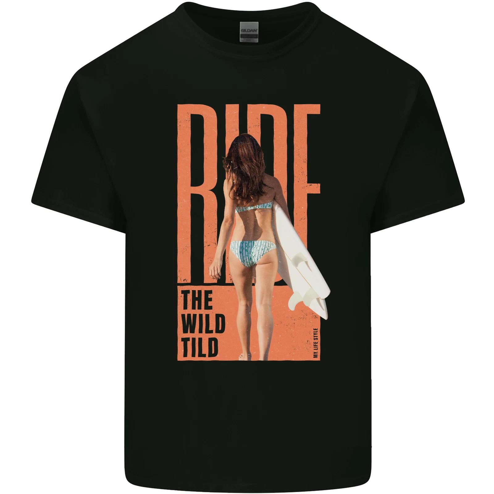 Surfing Ride the Wild Tild Surfer Kids T-Shirt Childrens S