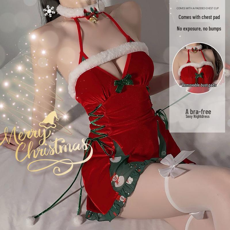 Gorgeous Velvet Lingerie Set with Chest Pad – Sweet Christmas Costume for Role Play