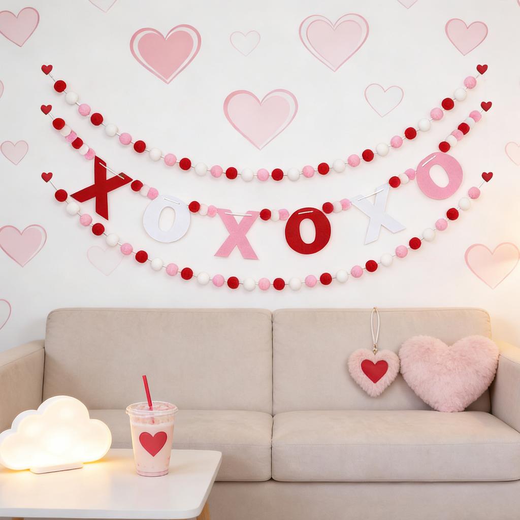 3 Stück Valentinstagsdekorationen, Vorgefädelte Valentinstagsgirlande, 3m Verstellbare Galentines Day Dekorationen Für Zuhause, Kaminsims, Wand, Klassenzimmer