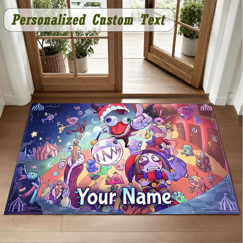 Crystal Velvet Square Rug Custom NameThe Amazing Digital Circus Pattern Non Slip Home Floor Decor Rug
