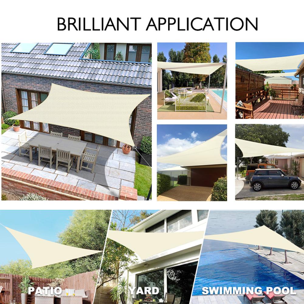 Beige Heavy Duty Sun Shade Sail Rectangle Triangle Canopy Cloth Waterproof Awning UV Resistant Carport Patio Outdoor Sunscreen