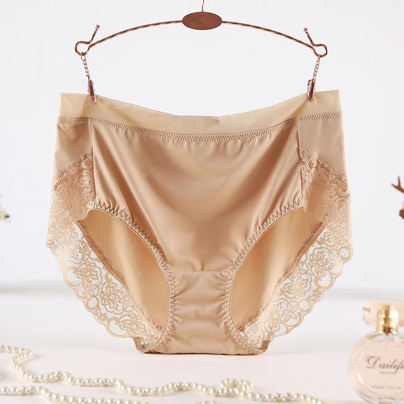 Milk Silk Comfortable Panties for Women Sexy Lace Plus Size Briefs Breathable Smooth Female Underpants High Elastic