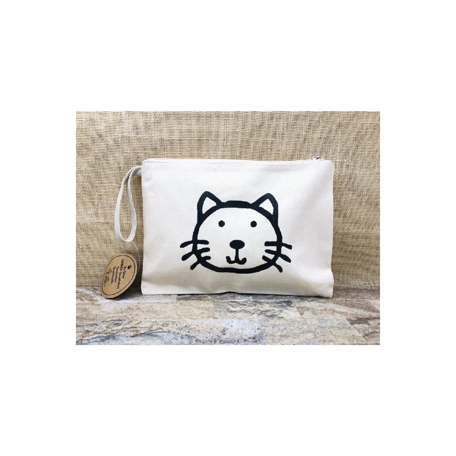 

Wood Printed Cat Clutch, Portfolio, Makeup Bag 0 білий