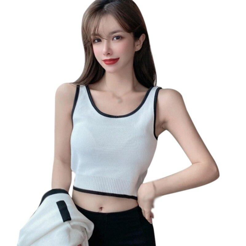 

Женские сексуальные топы, легкий трикотажный лоскутный топ-майка с круглым вырезом без рукавов, модный жилет One Size