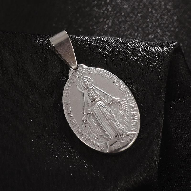 Our Lady Letter Coin Ornament Oval Trendy Necklace Pendant