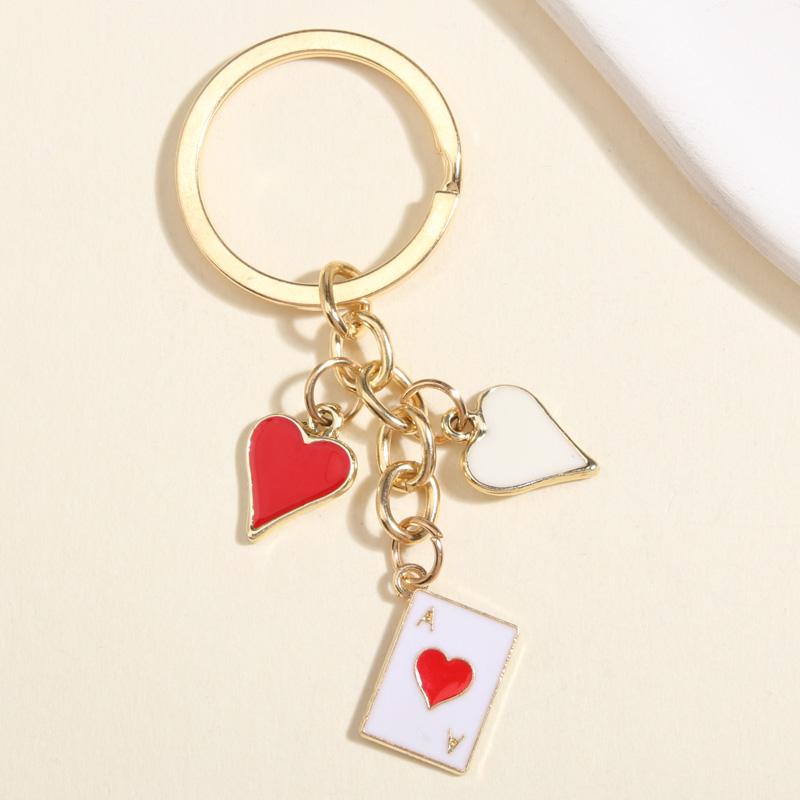 Cute Enamel Keychain Hearts Clubs And Spades Symbol Key Ring Poker Card Key Chains For Women Men DIY Handmade Jewelry