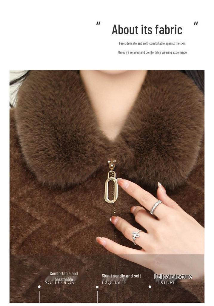 Fashionable Women's Faux Mink Fur Cardigan with Large Collar – Warm Knit Sweater for Autumn/Winter