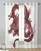 Asian Red Angry Dragon Chiffon Sheer Curtains for Living Room Bedroom Home Decoration Window Voiles Tulle Drapes Curtain