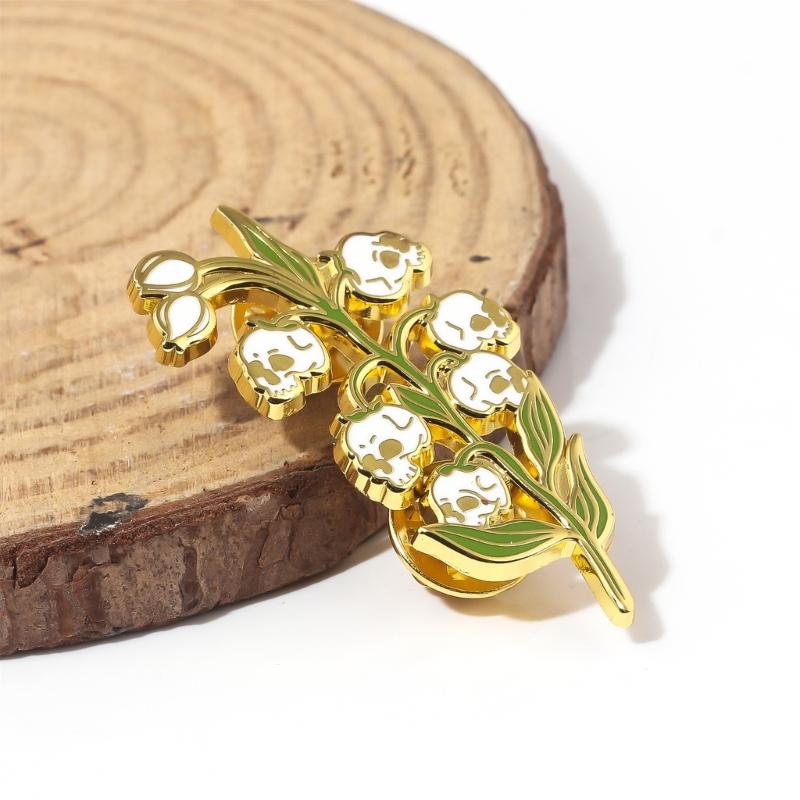 Skull Lilys of The Valley Brooch Unique Designs With Sturdy Alloy Materials for Parties Supplies and Festivals