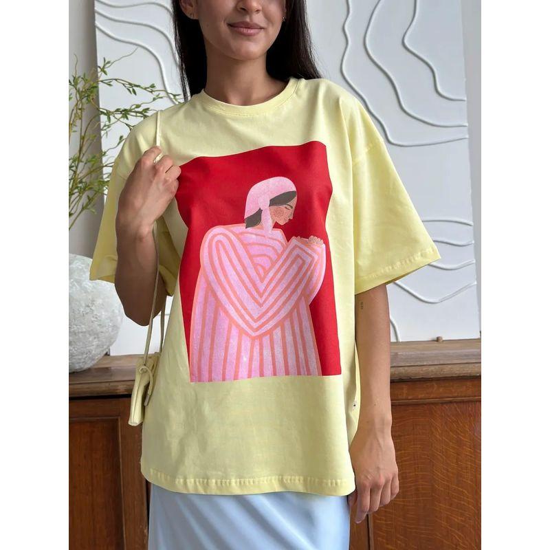New Printed T-shirt Western Style New Fashion Casual Loose Round Neck Print Short Sleeve T-shirt Top