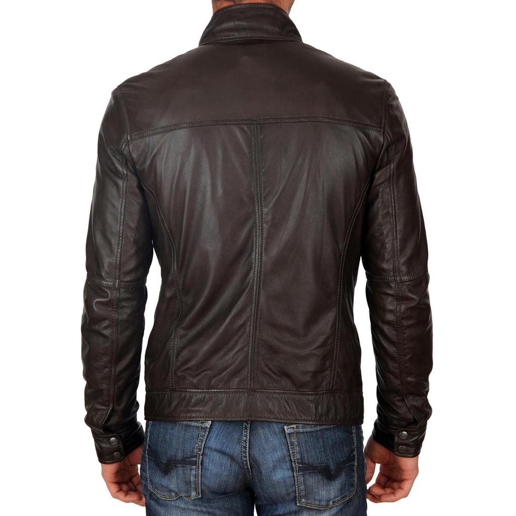 SkinOutfit Men's Genuine Lambskin Brown Leather Jacket Stylish Motorcycle Bomber Biker Outerwear MJ 34